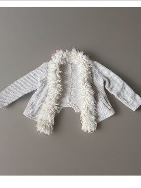 Splendid Girls Faux Fur Collared Sweater Cream/Off-White Size 5/6